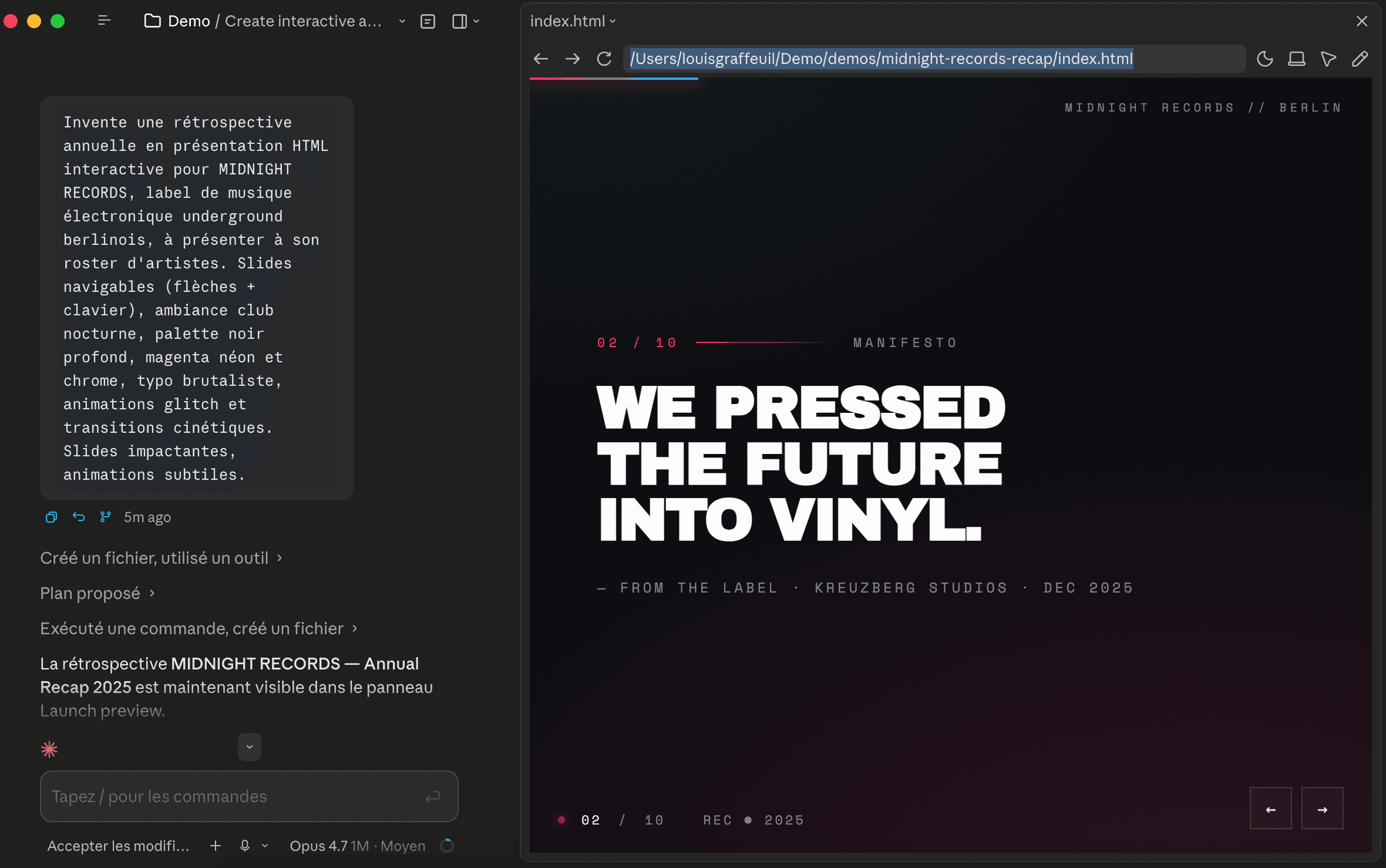 Interactive HTML presentation generated by Claude Code from a brief