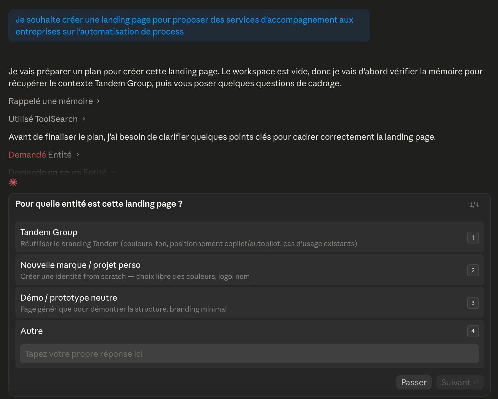 Claude Code asking scoping questions before running a request